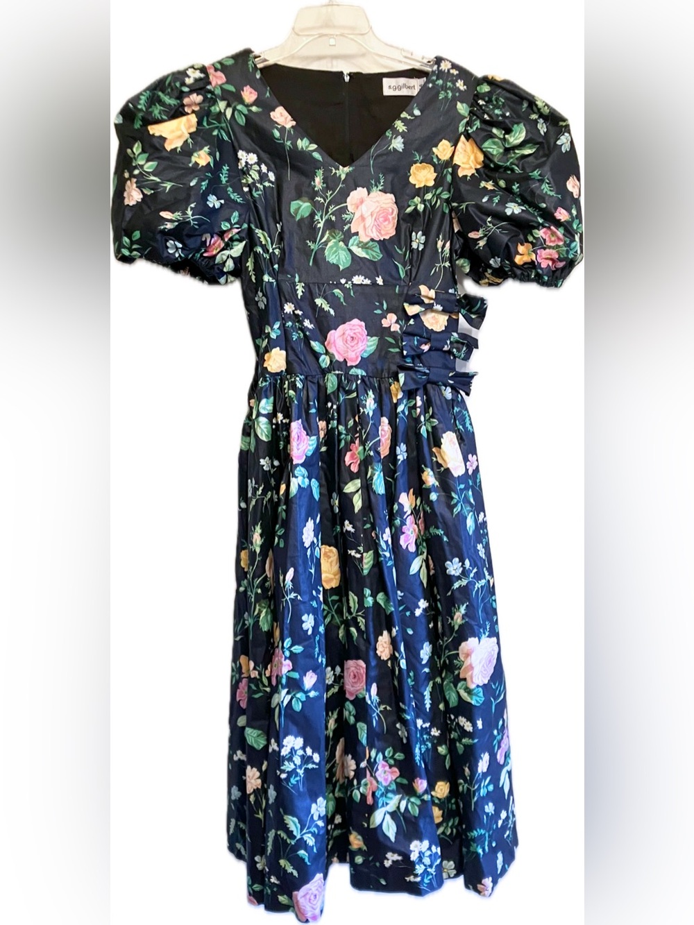 Vintage 80s S.G. Gilbert Waxed Cotton Floral Midi Dress - Small